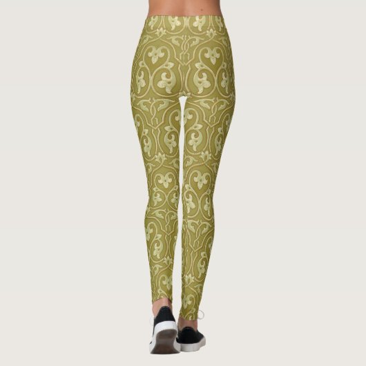 Sage Groen en Goud Art Nouveau Patroon Leggings (Achterkant)