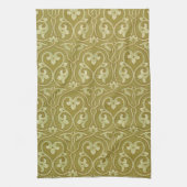 Sage Groen en Goud Art Nouveau Patroon Theedoek (Verticaal)