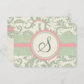 Sage Groen en Stoffig Roos Damask Bruiloft RSVP (Voorkant / Achterkant)