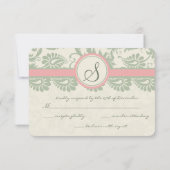 Sage Groen en Stoffig Roos Damask Bruiloft RSVP (Achterkant)