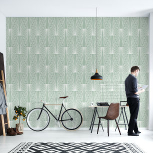 Sage groen en wit art deco patroon behang