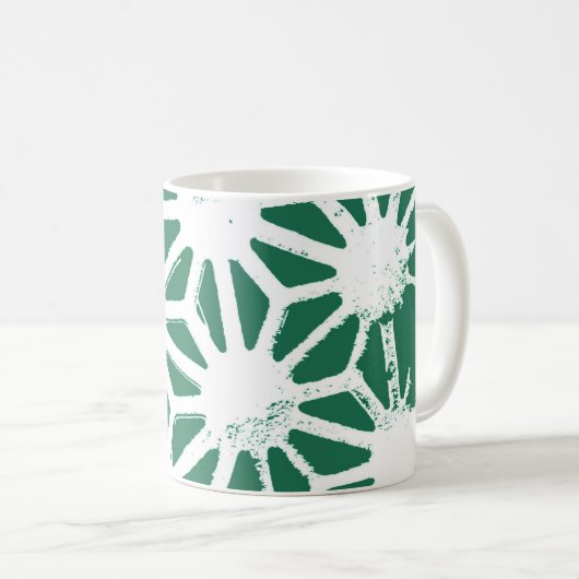 Sage groen en wit geometrisch patroon koffiemok (Voorkant rechts)