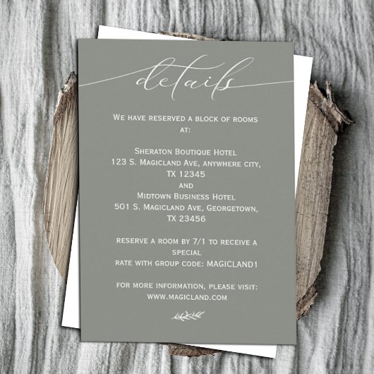 Sage Groen en Wit Kalligrafie Eenvoudig Informatiekaartje