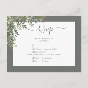 Sage Groen Eucalyptus Script Bruiloft RSVP Uitnodiging Briefkaart