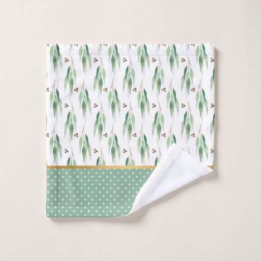 SAGE GROEN EUCALYPTUS SPOT GOLD BATHROOM TOWEL SET BAD HANDDOEK (Wasdoekje)
