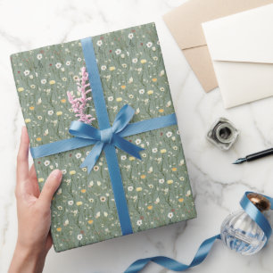 Sage Groen Geel Wit Boho Wilde Bloemen Bloemstuk Cadeaupapier