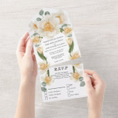 Sage groen gele narcis lente bloem bruiloft all in one uitnodiging (Afscheurbaar)