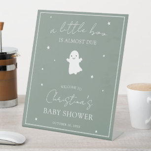Sage Groen Genderneutraal Baby shower Welkomstbord Reclamebord Met Voetstuk