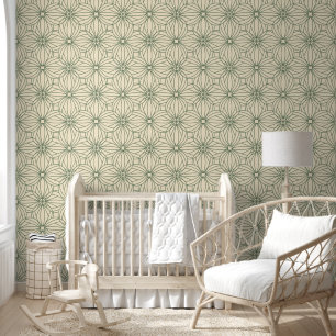 Sage groen Geometrisch Herhalend Patroon Cream Behang