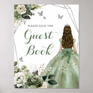 Sage Groen Geometrisch Prinses XV Años Gastenboek Poster