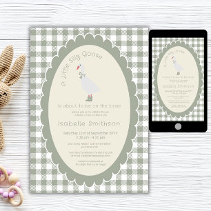 Sage Groen Gingham Dwaze Gans Babyshower Kaart