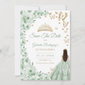 Sage Groen Goud Bloemen Quinceanera Save The Date (Voorkant)