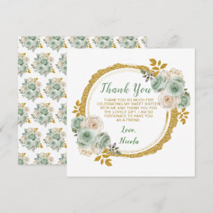 Sage Groen Goud Elegante Bloemen Sweet Sixteen Bedankkaart