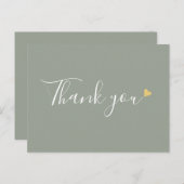 Sage Groen Goud Hart Script Business Dank u Briefkaart (Voorkant / Achterkant)
