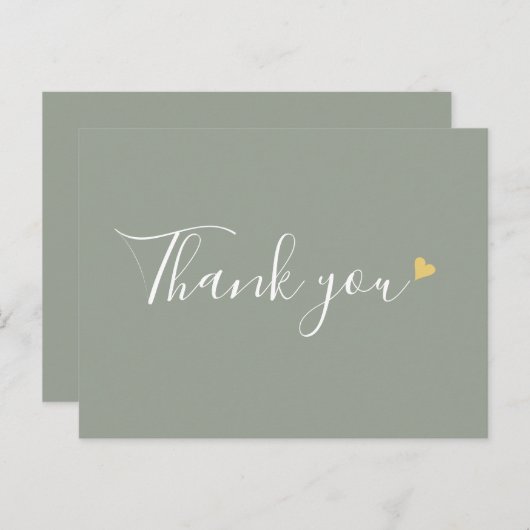 Sage Groen Goud Hart Script Business Dank u Briefkaart (Voorkant / Achterkant)