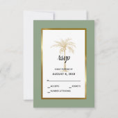 Sage Groen Goud Palm Strand Bruiloft RSVP Kaartje (Voorkant)