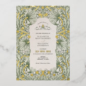 Sage Groen Goud Pimpernel William Morris Folie Uitnodiging (Voorkant)