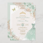 Sage Groen Goud Quinceañera Boho Bloemen Verjaarda Kaart (Voorkant / Achterkant)