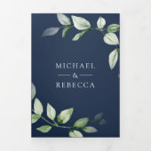 Sage groen gouden ampersand QR code marine bruilof Drieluik Uitnodiging (Cover)