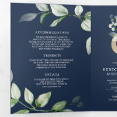 Sage groen gouden ampersand QR code marine bruilof Drieluik Uitnodiging (Binnenzijde eerst)