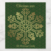 Sage Groen & Gouden Sneeuwvlok Wijn Etiket (Enkel label)