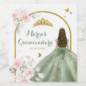 Sage Groen Gouden Vlinder Prinses Quinceañera Wijn Etiket (Enkel label)