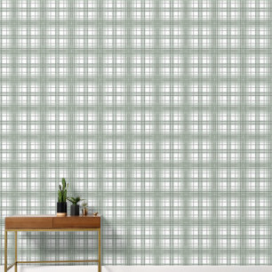 Sage Groen, Grijs en Wit Plaid Behang