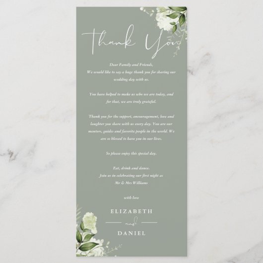 Sage Groen Groen Bruiloft Dank u Plaats Kaart (Voorkant)