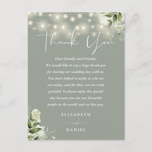 Sage Groen Groen Dank u de Kaart van de huwelijksp (Voorkant)