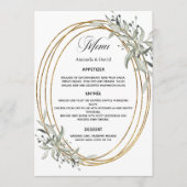 Sage groen groen groen goud bruiloft diner menu (Voorkant)
