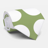 Sage Groen & Grote Witte Polka Dots Stropdas (Opgerold)