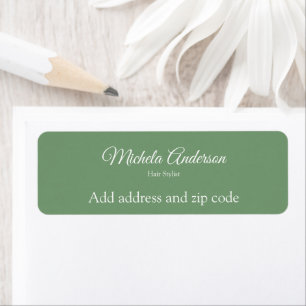Sage groen haar stylist voeg adres postcode etiket