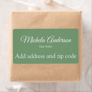Sage groen haar stylist voeg adres postcode etiket