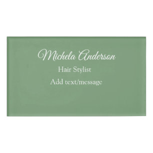 Sage groen haar stylist voeg naam contact website naambadge