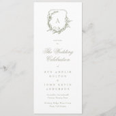 Sage Groen Klassiek Monogram Crest Bruiloft Programma (Achterkant)