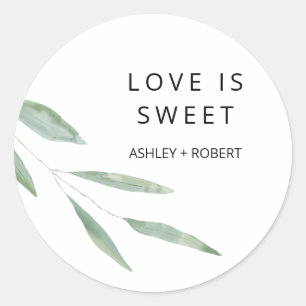 Sage groen liefde is lieve Sticker, bruiloft gunst Ronde Sticker