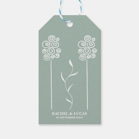 Sage Groen Minimalist Curly Floral Cadeaulabel (Voorkant)
