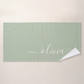 Sage Groen Minimalistisch Modern Monogram Elegant Badhanddoek (Badhanddoek)