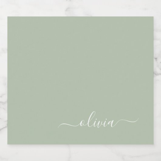Sage Groen Minimalistisch Modern Monogram Elegant Bier Etiket (Enkel label)