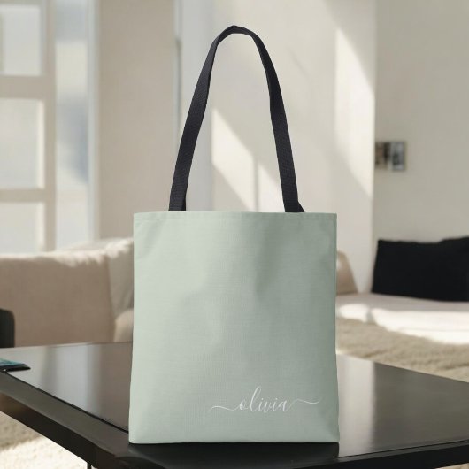 Sage Groen Minimalistisch Modern Monogram Elegant Draagtas