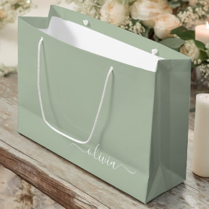 Sage Groen Minimalistisch Modern Monogram Elegant Groot Cadeauzakje