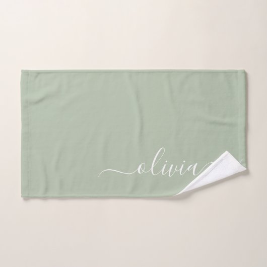 Sage Groen Minimalistisch Modern Monogram Elegant Handdoek (Handdoek)