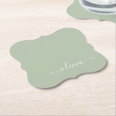 Sage Groen Minimalistisch Modern Monogram Elegant Kartonnen Onderzetters (Gekanteld)