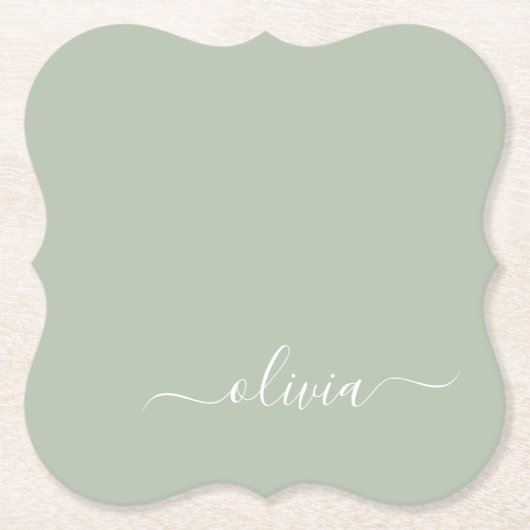 Sage Groen Minimalistisch Modern Monogram Elegant Kartonnen Onderzetters (Voorkant)