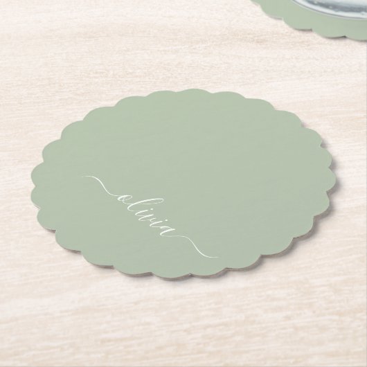 Sage Groen Minimalistisch Modern Monogram Elegant Kartonnen Onderzetters (Gekanteld)