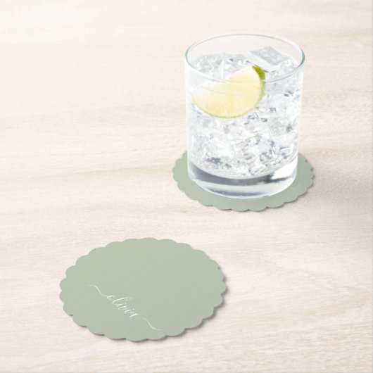 Sage Groen Minimalistisch Modern Monogram Elegant Kartonnen Onderzetters (Insitu)