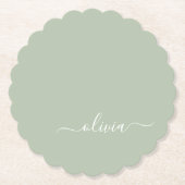 Sage Groen Minimalistisch Modern Monogram Elegant Kartonnen Onderzetters (Voorkant)