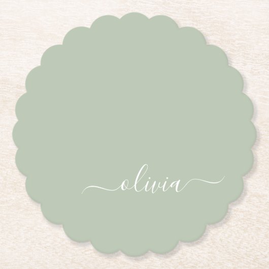 Sage Groen Minimalistisch Modern Monogram Elegant Kartonnen Onderzetters (Voorkant)
