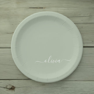 Sage Groen Minimalistisch Modern Monogram Elegant Papieren Bordje