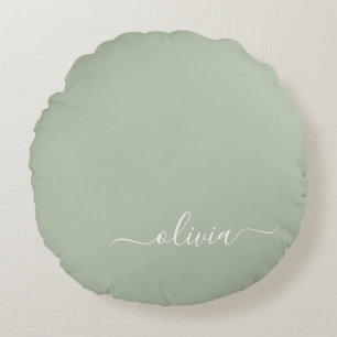 Sage Groen Minimalistisch Modern Monogram Elegant Rond Kussen